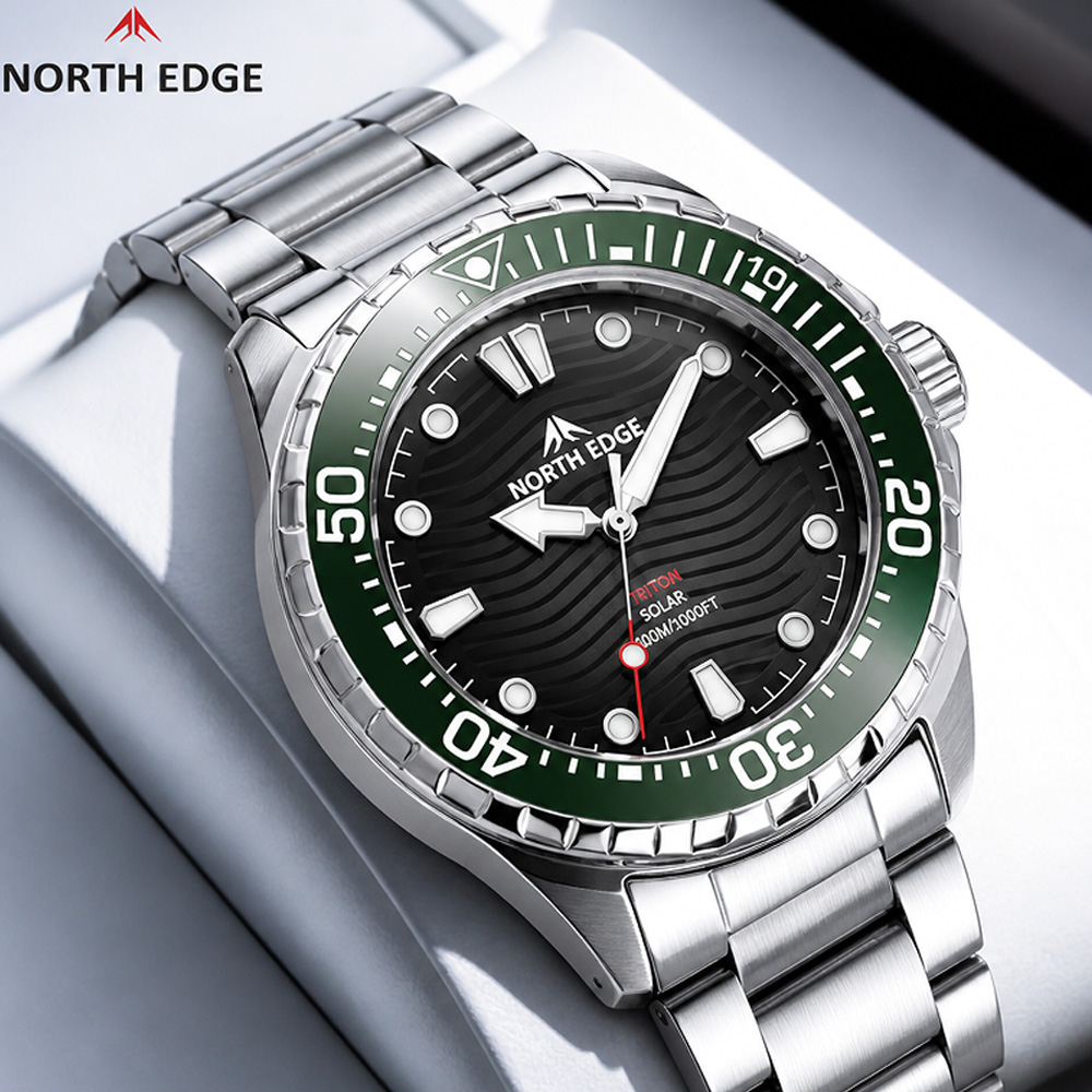 Compass Watch Luxury - NORTH EDGE TRITON Titanium Stainless Solar-Powered